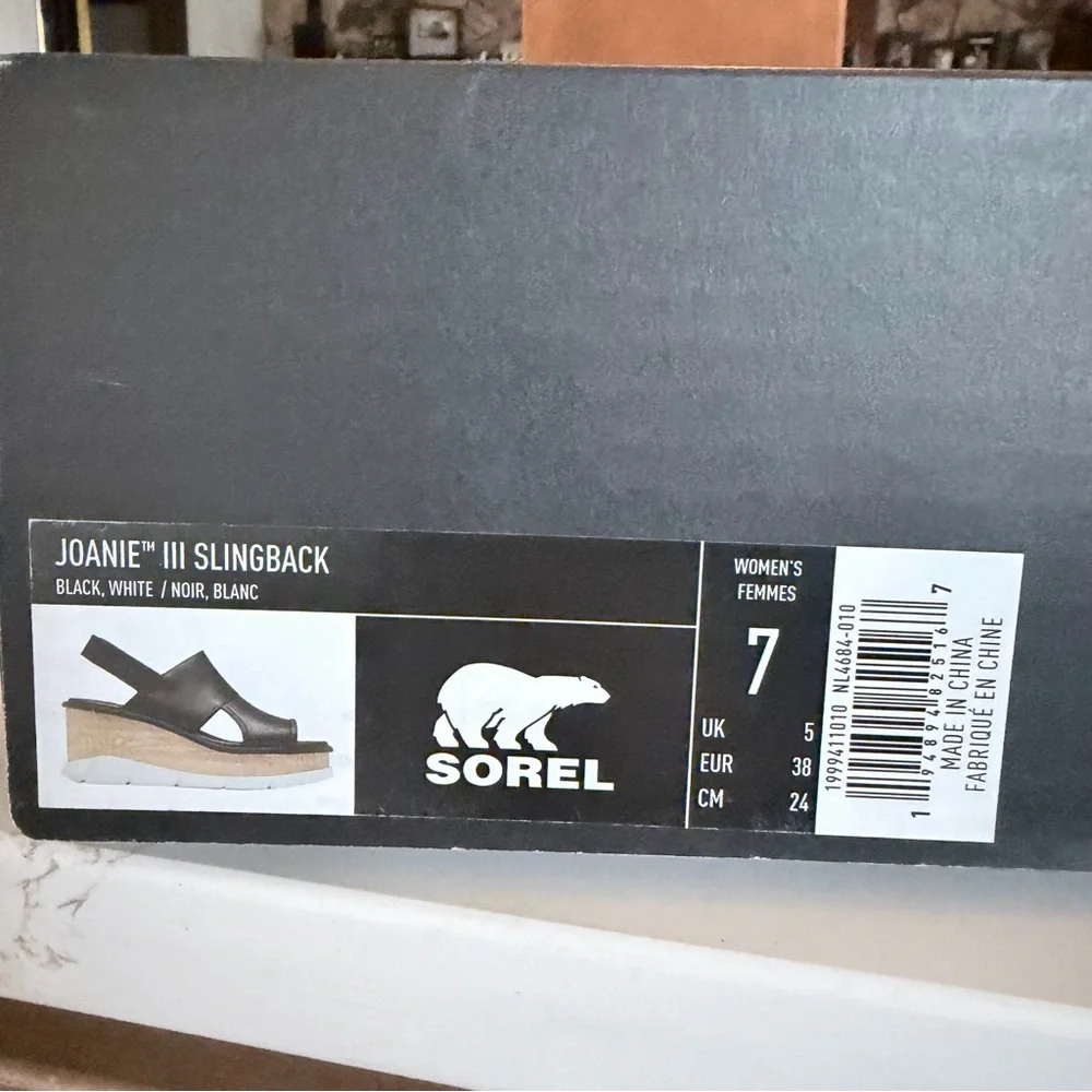 NIB Sorel Joanie III Slingback Leather Sandal | Black/White | Size 7 - Picture 12 of 12